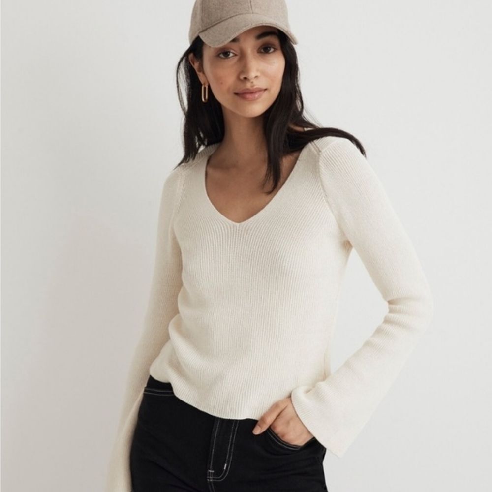 Flared-Sleeve V-Neck Sweater